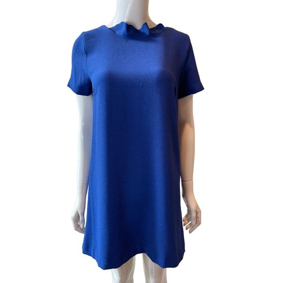 Bobeau Women Crepe Shift Mini Dress MD0284R Short Sleeve Back Keyhole Blue SZ XS - Picture 3 of 9